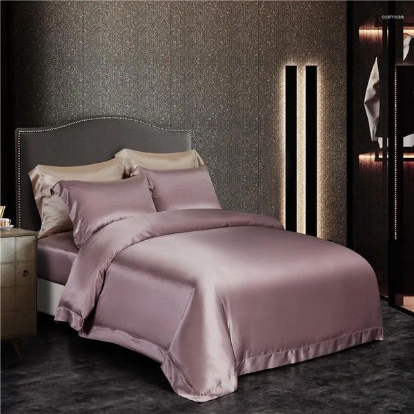 Juegos de cama 25 cubierta de edredón de seda de mora mamá edredón de color sólido con botones 1duvet 1bed sheet 2 almohadas simulacros