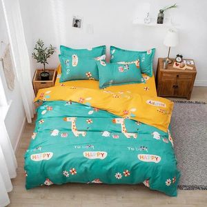 Juegos de ropa de cama 3/4pcs Cartoon Cartoon Giraffe Cubierta nórdica para niños Caja de almohada suave y cómoda sábana de cama