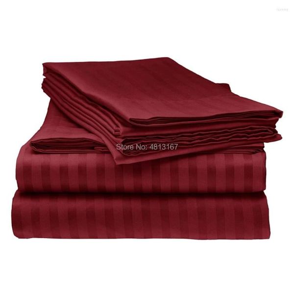 Juegos de cama Juego de sábanas de 3/4 piezas Juego de sábanas de microfibra cepillada Sábana plana a rayas Funda de almohada ajustable El Textiles Color puro