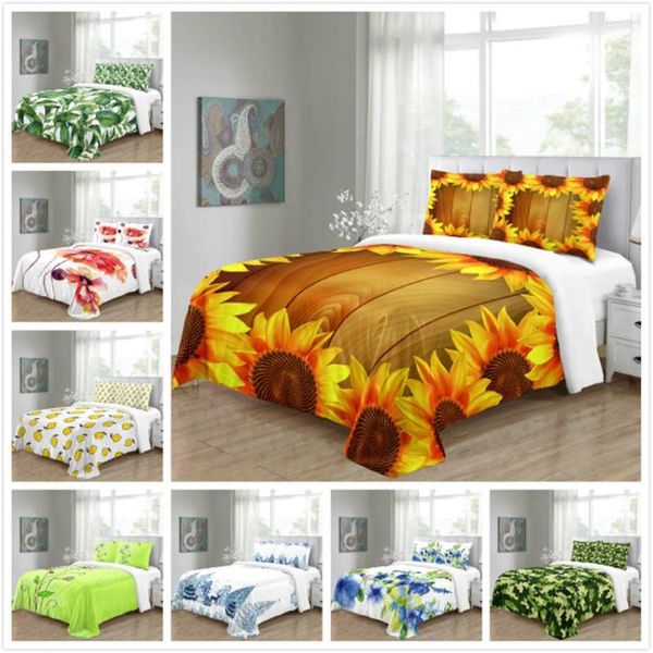 Juegos de cama 3 pcs patrón de campo de flores de girasol cubierta de la cubierta de la almohada colcha colchas de cama de cama soltera para la cama