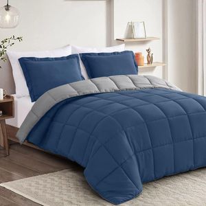 Ensembles de literie Ensemble de 3 pièces Homelike Moment Ensemble d'édredons bleu/gris léger Toutes les saisons Insert de couette réversible en duvet alternatif