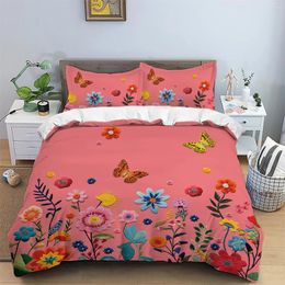 Conjuntos de ropa de cama de 3 piezas Juego de poliéster mate sin relleno de la piel amigable y cómoda flores de mariposa de bordado asiático