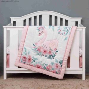 Beddengoedsets 3 stuks geborstelde microvezel babywiegjes met zwaan- en bloemmotieven geschikt voor populaire meisjes, waaronder quilts wiegjes en babywiegjes Q240228