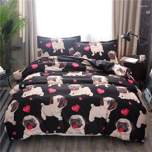 Sets de ropa de cama 30 Pug Black Printed Heart Dog Drondet Set 2/3pcs Bed t