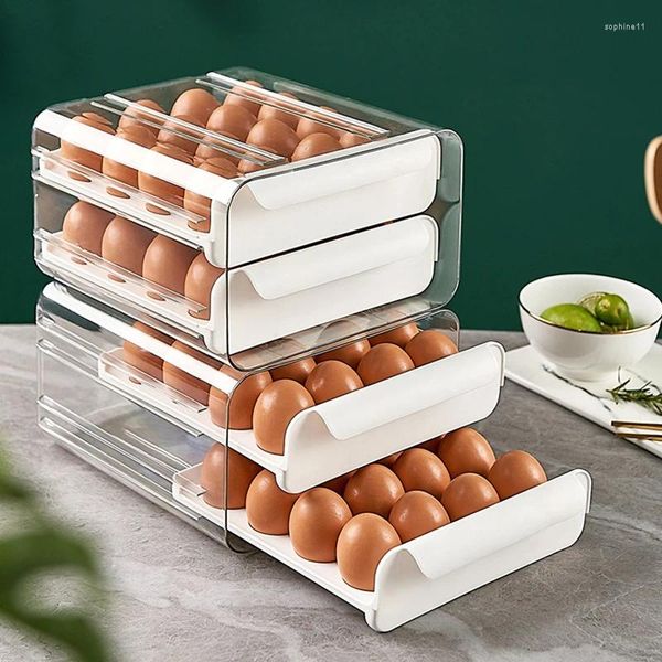 Ensemble de literie 32 grilles Boîte de rangement d'oeufs Réfrigérateur Réfrigérateur Transparent Double-couche Type-Type Conteneur Home Kitchen Solder Organisateur