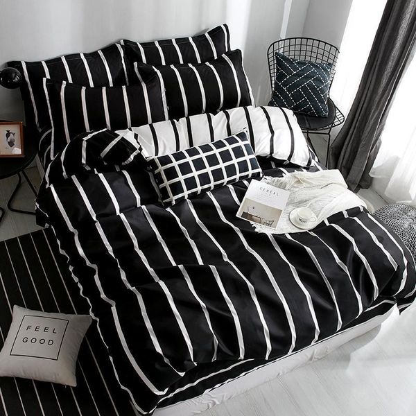 Juegos de cama de 34 piezas a cuadros en blanco y negro, tamaño king, ropa de cama de tamaño completo, funda nórdica, incluye 230410