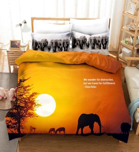 Ensembles de literie 3D Animal éléphant imprimé ensemble housses de couette taies d'oreiller une pièce couette literie linge de lit 085785402