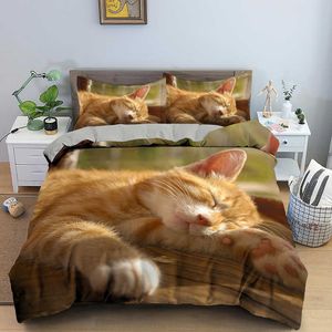 Beddengoedsets Dekbedovertrekset met 3D-dierenpatroon Beddengoedset met schattig patroon Dekbedovertrek Twin Single Size Home Textile Kitten