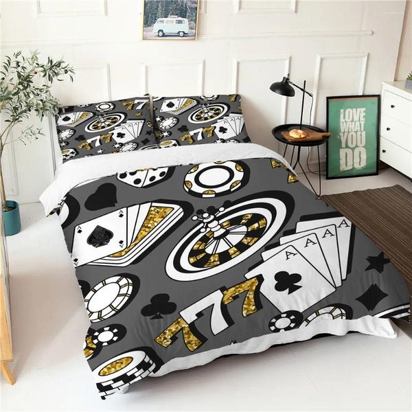 Juegos de ropa de cama Conjunto de sábana en 3D Tarjetas de cerker patrón de cama doble con cubiertas de almohadas Textiles para el hogar de alta calidad.