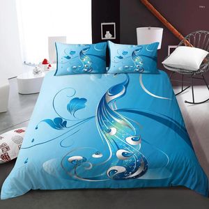 Ensembles de literie 3D Blue Style Peacock Pattern Hover Cover For Bedroom Quilt Counterter Bed Decor Us / EU / AU TOUR LINNE TIME