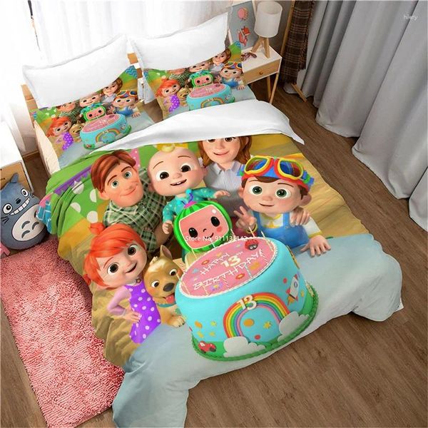 Conjuntos de ropa de cama 3D dibujos animados estampados digitales lindos decorativos decorativos de colchas y fundas de almohadas textiles para el hogar