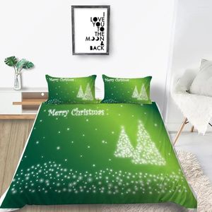 Beddengoed stelt 3D cartoon Merry Christmas Gift Groene bomen Bedboethes Dekbed quilt Cover 2 Pillowcases Jaar
