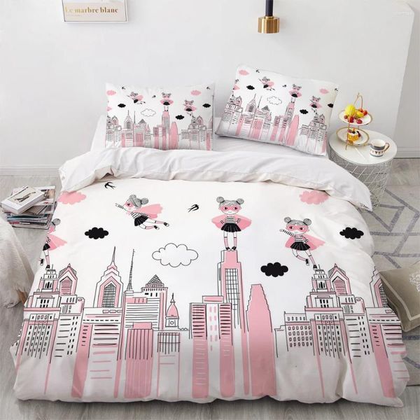 Ensembles de literie 3d dessin animé City moderne City and Girls set Simple Counterver Cover Full Double King Size 203x230cm linge lit Home Textile