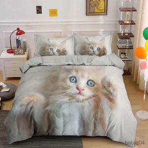 Beddengoed stelt 3D Cat Bedding Set Luxury Dierlijke dekbedovertrek met Case Queen King enkele dubbele maat voor meisjes Boy Polyester Quilt Cover
