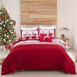 Conjuntos de ropa de cama 3D Juego de funda nórdica de Navidad Doble Reina Rey Reversible Rojo Blanco Elk Reno Niño Niños Año Regalo 231204