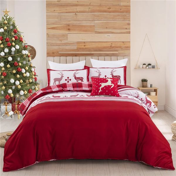 Ensembles de literie 3D ensemble de housse de couette de noël Double reine roi réversible rouge blanc wapiti renne ensemble de literie enfant enfants cadeau de noël 231129