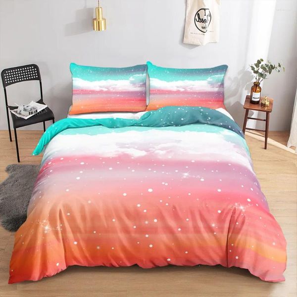 Ensembles de literie 3D Couleurs d'évanouissement des fleurs set Constellation Coup de couverture Gradient irisé Iridescent Single Taille Décor pour garçons Girls Adultes