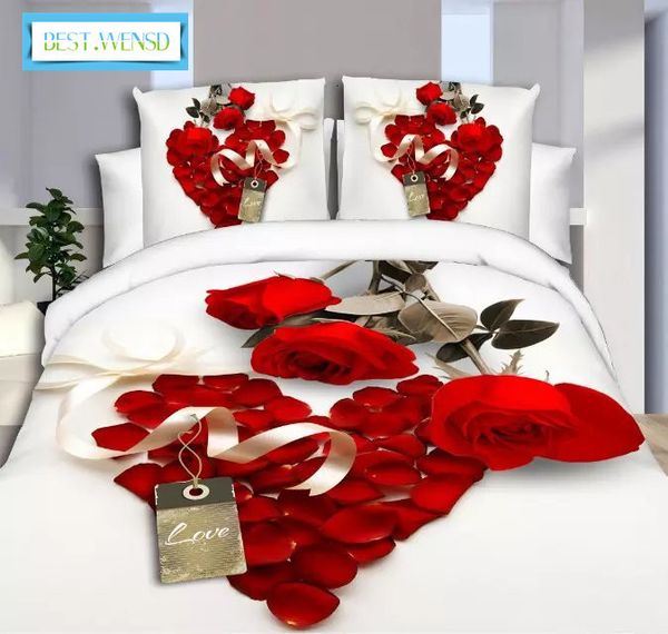 Juegos de cama Funda de edredón 3d Juego de tamaño King 3 4 piezas Hoja de edredón de boda Fundas de almohada Rosa roja Lirio Ropa de cama Amor romántico 230609