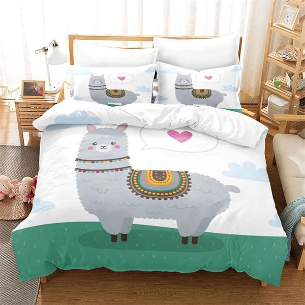 Ensembles de literie 3D Couverture de couette alpaca mignonne d'animaux de dessin animé king polyester