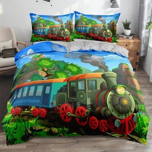 Juegos de ropa de cama 3D Digital tren de dibujos animados ropa de cama dormitorios edredón colorido completo doble tamaño King 140x210cm fundas de edredón para niños