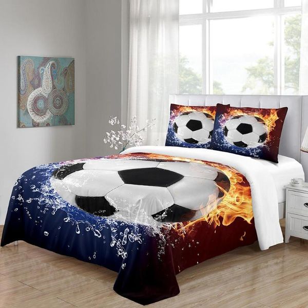 Juegos de cama 3D Digital Custom Kids Soccer Black Cool Football Design Childern con funda de almohada para ropa de cama Funda nórdica Decoración