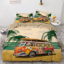 Beddengoed stelt 3D digitale vintage kleurrijke bus set dekterdekte deksel twin koningin king size 245x210 cm home textiel 221206