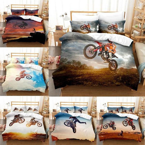 Ensembles de literie 3D Dirt Bike Set Motocross Racer Housse de couette pour enfants Garçon Sports Moto Design Single King Double 2 / 3pcs Suit