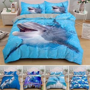 Set di biancheria da letto 3D Dolphin In Blue Sea Queen King Size Set Animal Trapunta singola Copripiumino Set Bambini Biancheria da letto per adulti Biancheria da letto 230801