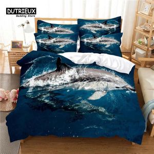 Conjuntos de ropa de cama Juego de delfines 3D Funda nórdica con delfines Impresión digital Diseño de moda tamaño queen