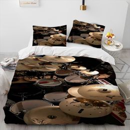 Beddengoed sets 3D Drumstel Muziekinstrumenten Dekbed Beddengoed Set Dekbedovertrek Bed Set Dekbedovertrek Kussensloop King Queen Size Beddengoed Set Gift 230726