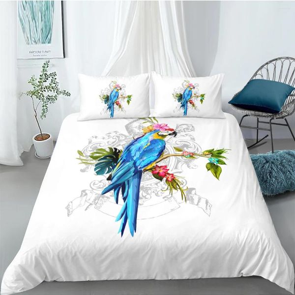 Ensembles de literie 3d Couvre-couverture Pouteau de couverture Pièces Twin Twin Twin Double Taille Animal Parrot Custom White Bed Lit