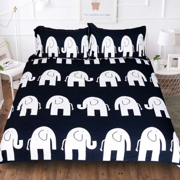 Ensembles de literie 3d couette couverture d'éléphant ensemble noir ropa de cama king size animal bohème 228x228 lin linge