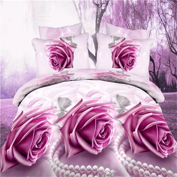 Juegos de ropa de cama 3D ropa de cama con estampado floral king size de boda decorativa edredón de la almohada de almohada romántica rosa roja para adultos