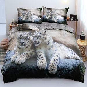 Ensembles de literie 3D Gris Literie Design Animal Ensembles de housse de couette Léopard Housses de couette et taies d'oreiller 160x200cm Full Twin Double King Size 220924