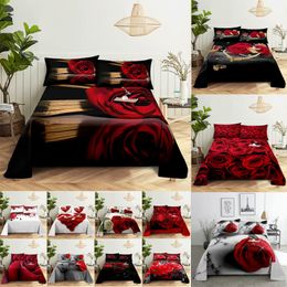 Ensembles de literie 3D HD Drap de lit Linge Taie d'oreiller Couverture Maison Ensemble de literie Taie d'oreiller Rose Rouge Fleur Pour Simple Double Twin King Textile 230731