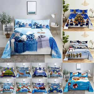 Beddengoed sets 3D HD Kerst Lakens Set Blauw Kussensloop Cover Linnen Kussensloop Woondecoratie Voor Enkel Dubbel Twin koning 231018