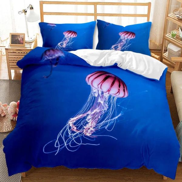 Ensembles de literie 3D HD Marine Life Jellyfish Set 220x240cm adulte / Child Girl Duvet Cover Dolphin pleine taille grande feuille de lit simple