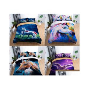 Ensembles de literie Ensemble de cheval 3D volant avec taie d'oreiller Twin Fl Queen King Size 2Pcs / 3Pcs Drop Delivery Home Garden Textiles Supplies Dhjnz