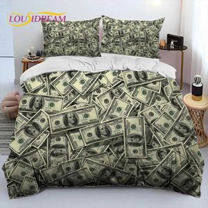 Ensembles de literie 3d Illusion Dollar Euro Modèle Modèle SettDuvet Cover Lit Couper Capine Case de taille Q Taille Ensemble de literie Adulte Child T240422