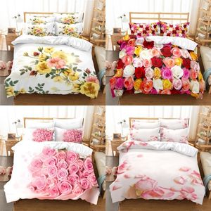 Juegos de cama 3D Love Flower Print Juegos de poliéster Niño Niños Cubre Niños Juego de ropa de cama para adolescentes Juego de cama king size 230809