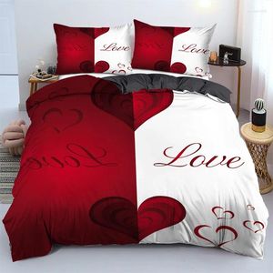 Beddengoedsets 3D Liefdeshart Dekbedovertrek Microvezel Luxe Romantisch Themaset Koning Koningin Voor Paar Valentijnsdag Geschenken Slaapkamer Decor