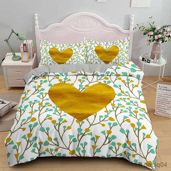 Juegos de ropa de cama Funda nórdica con corazón de amor 3D Juego de cama con tema romántico de microfibra de lujo King Queen para pareja Regalos para el día de San Valentín Decoración de dormitorio