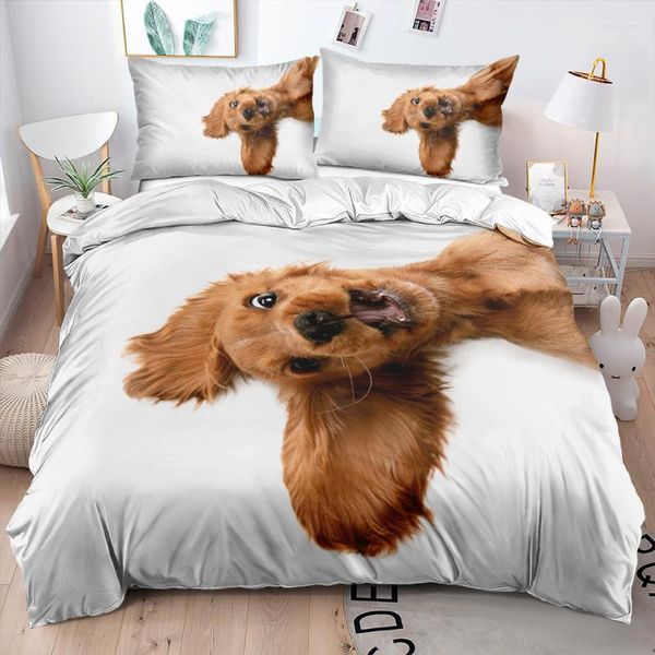 Ensembles de literie 3D Lovely Brown Pet Dog Set Couette / Housse de couette Full Double King Size 203x230cm Linge de lit Mode Textile de maison doux