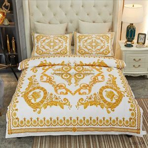 Beddengoedsets 3D Luxe Goud Barok Leeuw Beddengoed Sets Volwassenen Jongens Tieners Dekbedovertrekset Case Single Twin Full Size Room Decor Beddengoed