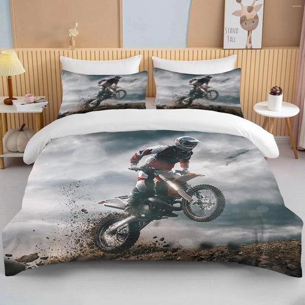 Ensembles de literie 3D Motorcycle Ensemble Imprimé voitures de couette COUVERTURE AVEC LACURES DE MOTOCRES MOTOCROSS PRÉSPRIMENT