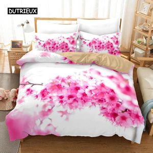 Beddengoed stelt 3D perzik bloesem dekbedoverdeksel set bloeiende bloempatroon microfiber veer bloemen thema soft 2/3pcs dekter