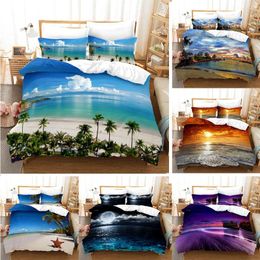 Juegos de ropa de cama 3D estampado de paisaje playa de la playa king size décimo de la funda de almohada textiles de la cama de lujo cama azul para el verano