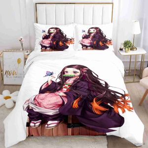 Beddengoedsets 3D-print Demon Slayer beddengoedset drie stuks Cartoon Anime Dekbedovertrekset Kinderen Tieners Koning Dubbel volledig dekbedsets Cadeau