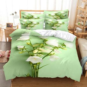 Beddengoed sets 3d print bloemen dekter king verkooppatroon groen fris bed set gedekbedovertek dubbele hoes 200x200