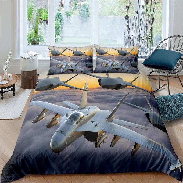 Conjuntos de ropa de cama Conjunto para niños con estampado 3D para aviones Cohete Súper suave Ropa de cama cómoda Cama de lujo Doble Tamaño individual
